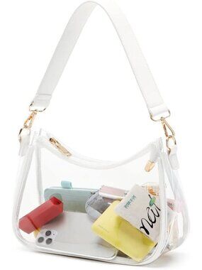 Women Clear White Shoulder Tote Bag Cute Hobo Mini Clutch Zipper Bag